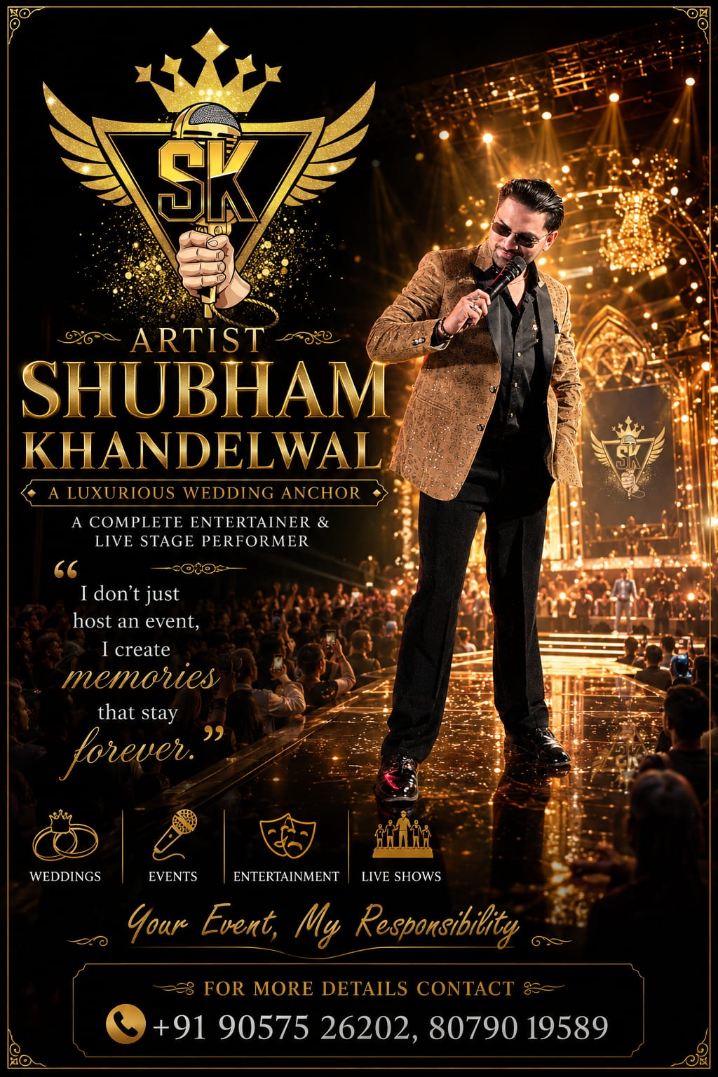 Artist Shubham Khandelwal hosting a live celebration on stage